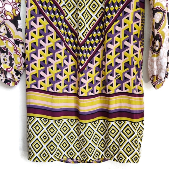 Hale Bob Silk Mandala Geo Print Long Sleeve V-Neck Pop-Over Tunic Shift Dress - Picture 6 of 15